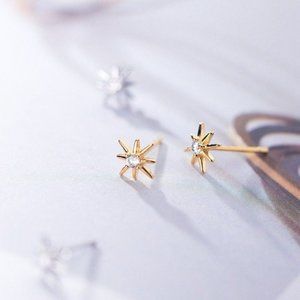 S925 Silver CZ  Small Star Stud Earrings- Gold ECZ007